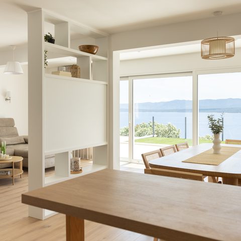 Dining and living area with sea view